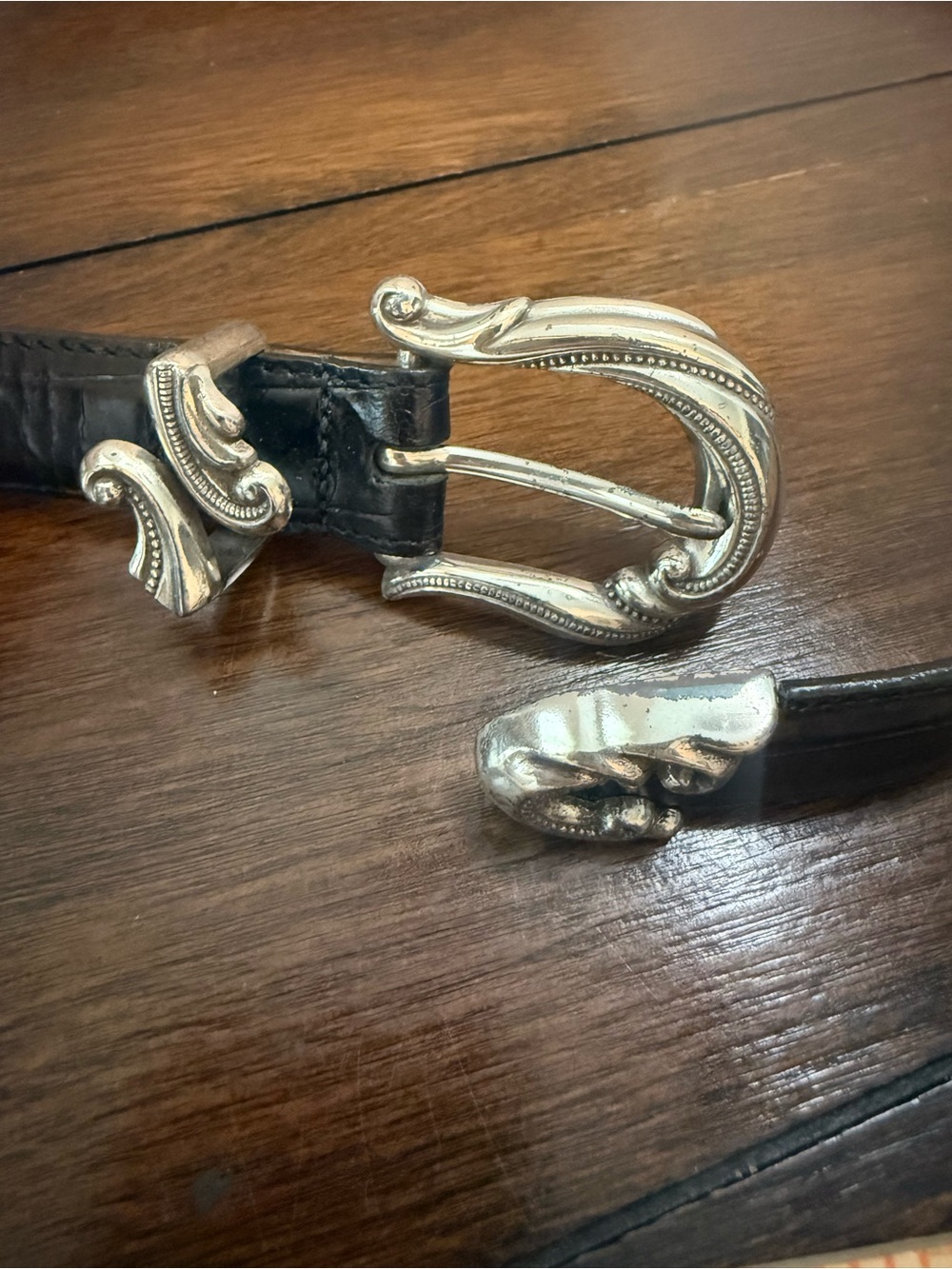 Coldwater Creek Western Style Silver Tone Buckle 91017 Belt Size M Black